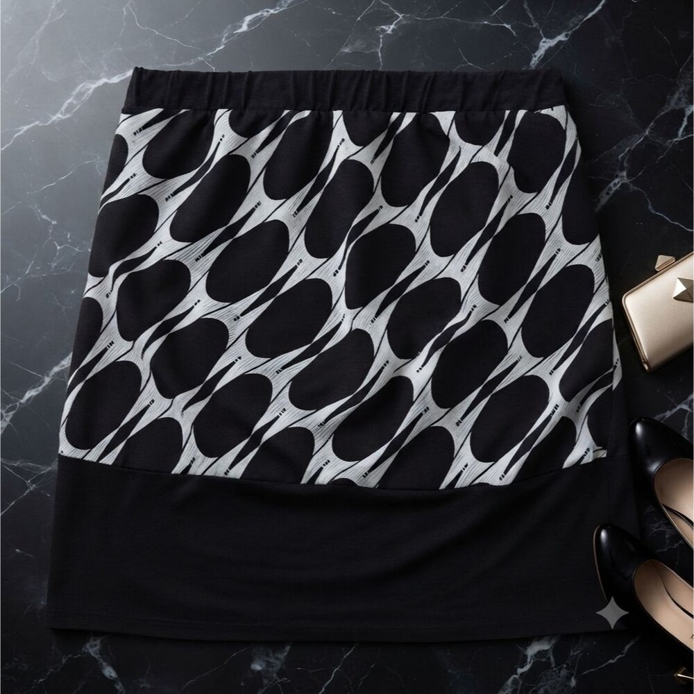Lane Bryant Plus 14/16 Geometric Print Knit Skirt Black White Banded Hem Stretch